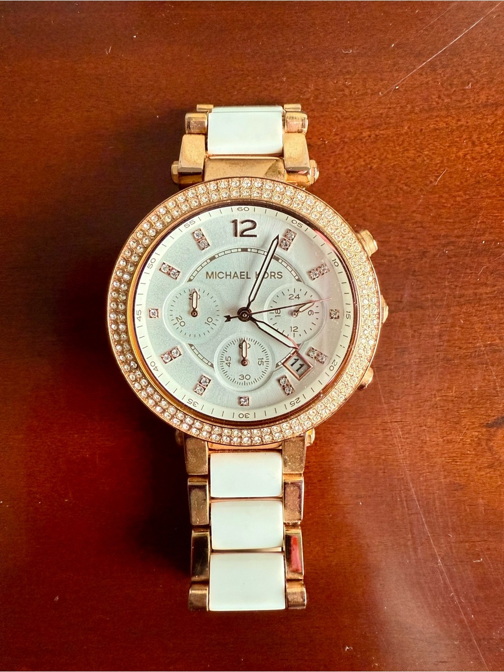 Michael Kors Rose Gold and White Ceramic-Link Crystal Watch